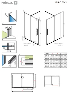 Дверь, Radaway, Furo DWJ, шв 772*2000, петли-справа, черный матовый, цвет стекла-прозрачный, Easy Clean — изображение 1