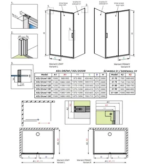 Боковая стенка, Radaway, Premium Pro KDJ, шв 1000*2000, черный, цвет стекла-прозрачный, Easy Clean — изображение 1