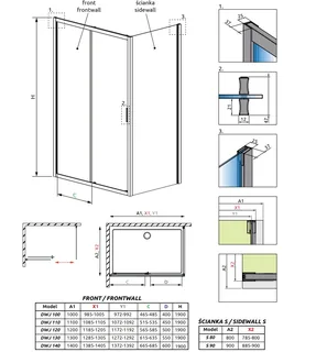Боковая стенка, Radaway, Alienta DWJ+S, шв 800*1900, черный, цвет стекла-прозрачный, Easy Clean — изображение 1