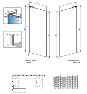 Шторка на ванну, Radaway, Modo SL PNJ II, шв 1000*1500, петли-справа, цвет фурнитуры-хром, цвет стекла-прозрачный, Easy Clean — изображение 1
