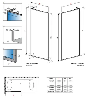Шторка на ванну, Radaway, Modo F SL PNJ II, шв 800*1500, петли-слева, цвет фурнитуры-хром, цвет стекла-прозрачный, Easy Clean — изображение 1