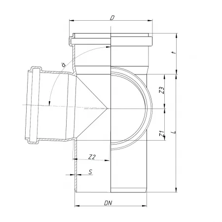 Крестовина, Ostendorf, HT, HTED, 87°, 110, 110, 110, 2-х плоскостная (угловая), PP, цвет-RAL 7037 серая пыль — изображение 1