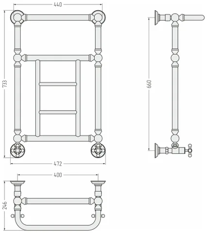 Полотенцесушитель, Сунержа, Ренессанс 1452, шгв 472*246*733, нижнее, цвет-белый — изображение 1