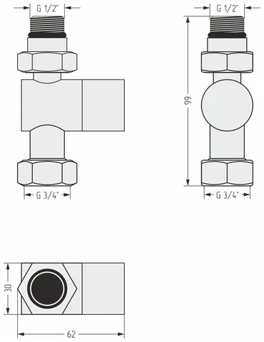 Вентиль, Сунержа, G 1/2" НР х G 3/4" НГ, прямой, под шестигранник, цвет-белый — изображение 1