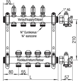 Коллектор, 1", HKV-D 2, выход-3/4" ЕК, нержавеющая сталь — изображение 2