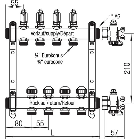 Коллектор, 1", HKV-D 11, выход-3/4" ЕК, нержавеющая сталь — изображение 2