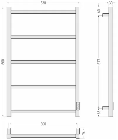 Полотенцесушитель, Сунержа, Стилье Формат 26, шгв 530*74*800, нижнее справа, МЭМ, цвет-белый — изображение 1