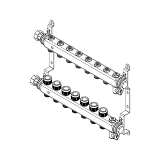 Гребенка, Multidis SHR, 7 выходов, 1"x 3/4" ЕК, PN 10, нержавеющая сталь, с регулирующими вентильными вставками — изображение 1