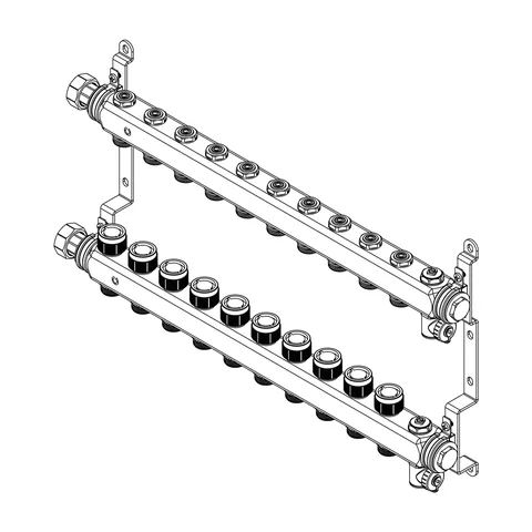Гребенка, Multidis SHR, 10 выходов, 1"x 3/4" ЕК, PN 10, нержавеющая сталь, с регулирующими вентильными вставками — изображение 1