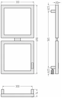 Полотенцесушитель, Сунержа, Этюд E, шгв 330*74*690, справа, цвет-тёмный титан муар — изображение 1