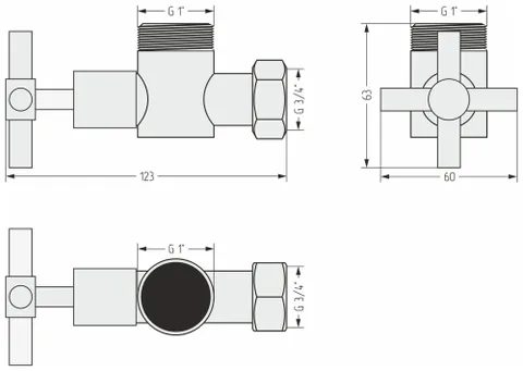 Вентиль, Сунержа, угловой, крест, шгв 63*123*60, НР G 1" / НГ G 3/4", цвет-тёмный титан муар — изображение 1