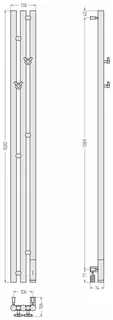 Полотенцесушитель, Сунержа, Терция 3.0, шгв 138*74*1500, нижнее справа, МЭМ, цвет-тёмный титан муар — изображение 1