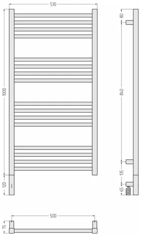 Полотенцесушитель, Сунержа, Модус 3.1, шгв 530*75*1120, нижнее слева, МЭМ, цвет-тёмный титан муар — изображение 2