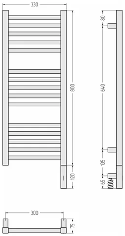 Полотенцесушитель, Сунержа, Модус 3.1, шгв 330*75*920, нижнее справа, МЭМ, цвет-тёмный титан муар — изображение 1