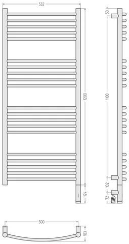 Полотенцесушитель, Сунержа, Богема 3.1, выгнутая, шгв 532*102*1324, нижнее справа, МЭМ, цвет-тёмный титан муар — изображение 1