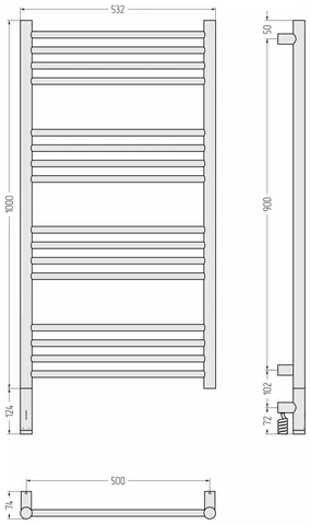 Полотенцесушитель, Сунержа, Богема 3.1, прямая, шгв 532*74*1124, нижнее слева, МЭМ, цвет-тёмный титан муар — изображение 1