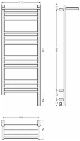 Полотенцесушитель, Сунержа, Богема 3.1, с 1 полкой, шгв 432*215*1124, нижнее справа, МЭМ, цвет-тёмный титан муар — изображение 1