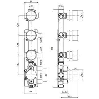 Смеситель для душа, Quadro design, Stereo, на 3 потребителя, настенный встраиваемый, цвет-Black gold — изображение 1