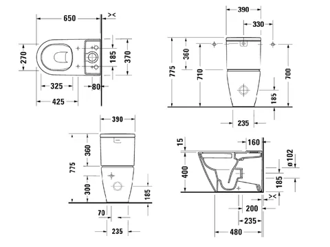 Унитаз, Duravit, D-Neo, напольный, шгв 370*650*400, цвет-белый — изображение 1