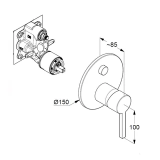 Смеситель для душа, Kludi, Nova Fonte Puristic, на 2 потребителя, цвет-оружейная сталь PVD — изображение 1