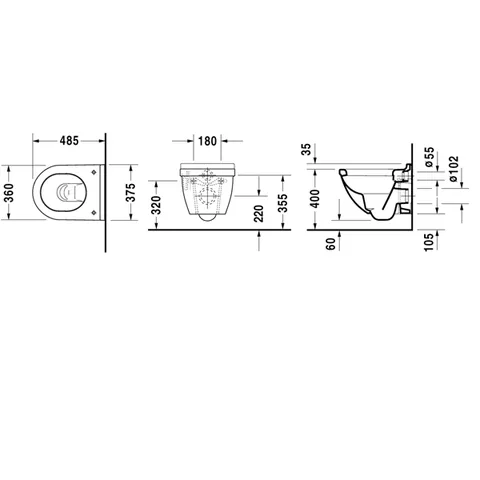 Унитаз, Duravit, Starck 3, подвесной, шгв 375*485*375, цвет-белый — изображение 1