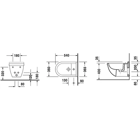 Биде подвесное, Duravit, Starck 3, шгв 365*540*355, цвет-белый — изображение 1