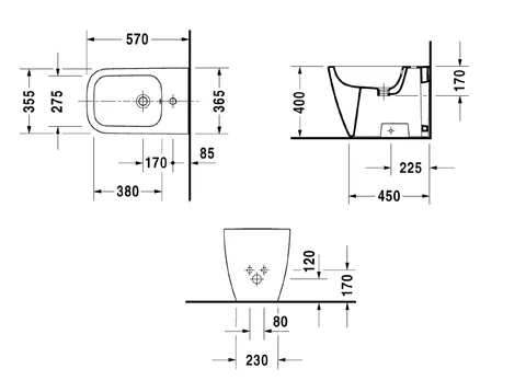 Биде напольное, Duravit, Happy D.2, шгв 365*570*400, цвет-белый — изображение 1