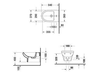 Биде, Duravit, Durastyle, подвесной, шгв 370*540*300, цвет-белый — изображение 1