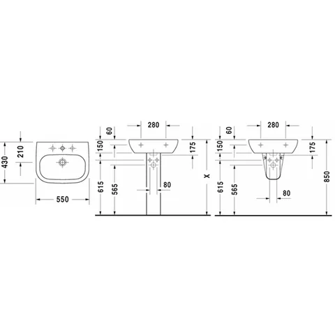 Раковина, Duravit, D-Code, шгв 550*430*175, отверстия для смесителя-1, цвет-белый (ст.арт. 2310550000) — изображение 1