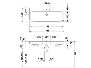 Раковина, Duravit, Happy D.2, шгв 1200*505*170, отверстия для смесителя-1, цвет-белый — изображение 1