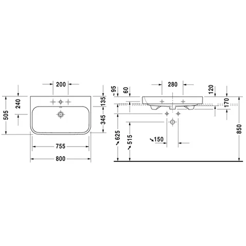 Раковина, Duravit, Happy D.2, шгв 800*505*170, цвет-белый — изображение 1