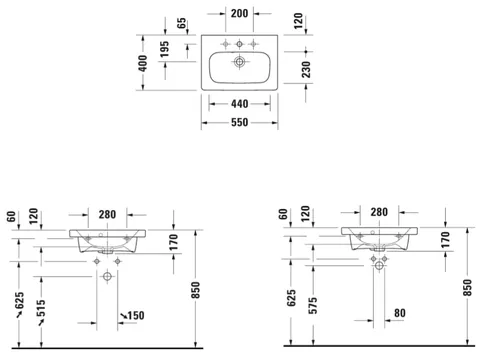 Раковина, Duravit, Durastyle, шгв 550*400*170, отверстия для смесителя-1, цвет-белый — изображение 1