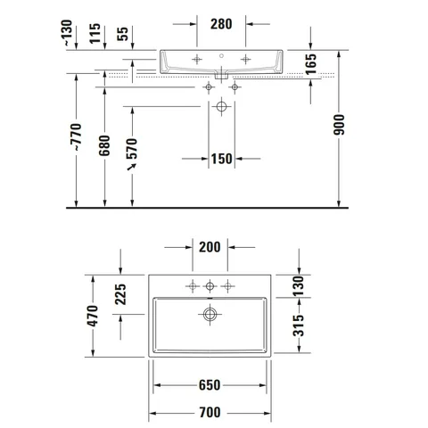 Раковина, Duravit, Vero Air, шгв 700*470*165, шлифованная, отверстия для смесителя-отсутствуют, цвет-белый — изображение 1