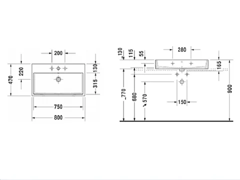 Раковина, Duravit, Vero Air, шгв 800*470*170, отверстия для смесителя-1, цвет-белый — изображение 1