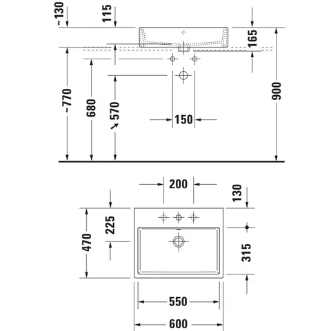 Раковина, Duravit, Vero Air, шлифованная, шгв 600*470*165, отверстия для смесителя-отсутствуют, цвет-белый — изображение 1