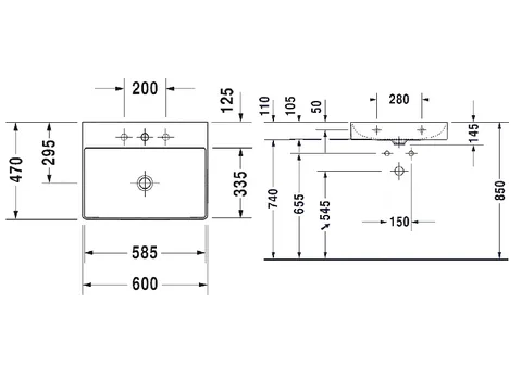Раковина, Duravit, DuraSquare, шгв 600*470*145, цвет-белый — изображение 1