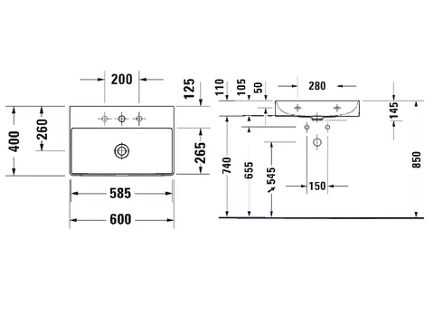 Раковина, Duravit, DuraSquare, шгв 600*400*145, цвет-белый — изображение 1
