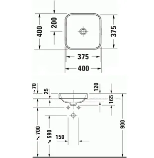 Раковина, Duravit, Happy D.2 Plus, шгв 400*400*165, отверстия для смесителя-отсутствуют, цвет-белый — изображение 1