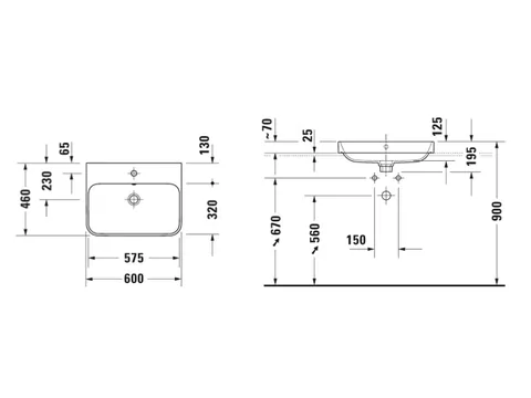 Раковина, Duravit, Happy D.2 Plus, шгв 600*400*195, отверстия для смесителя-1, цвет-белый/Anthracite Matt — изображение 1