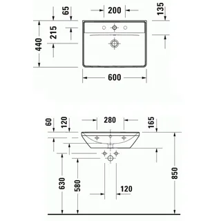 Раковина, Duravit, D-Neo, шгв 600*440*165, отверстия для смесителя-1, цвет-белый — изображение 1