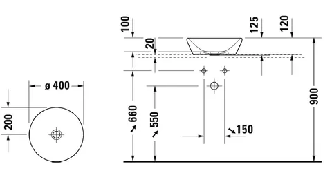 Раковина, Duravit, D-Neo, шгв 400*400*120, отверстия для смесителя-отсутствуют, цвет-антрацит матовый — изображение 1