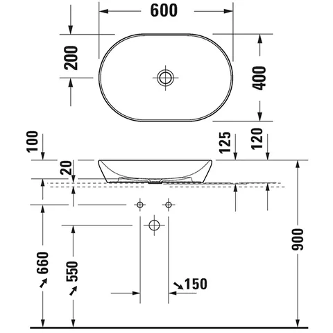 Раковина, Duravit, D-Neo, шгв 600*400*120, отверстия для смесителя-отсутствуют, цвет-антрацит матовый — изображение 1