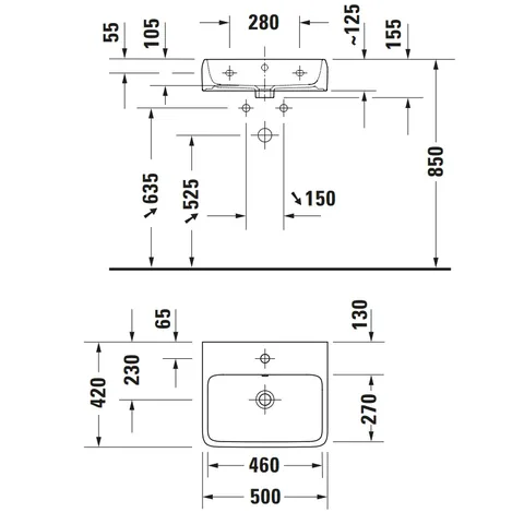 Раковина, Duravit, Qatego, шгв 500*420*155, отверстия для смесителя-1, цвет-белый — изображение 1