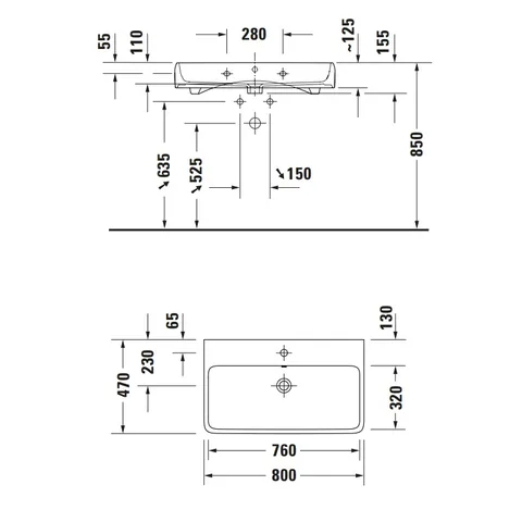 Раковина, Duravit, Qatego, шгв 800*470*155, отверстия для смесителя-1, цвет-белый — изображение 1