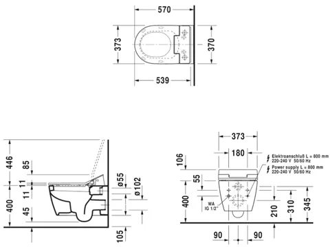 Унитаз, Duravit, ME by Starck SensoWash, подвесной, шгв 370*570*355, цвет-белый — изображение 1