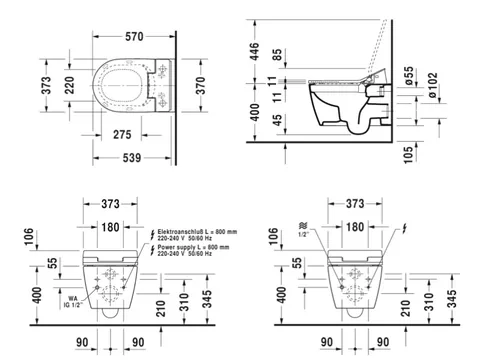 Унитаз, Duravit, ME by Starck, подвесной, шгв 370*570*355, HygieneGlaze, цвет-белый — изображение 1