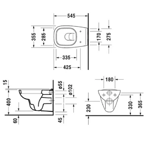 Унитаз, Duravit, D-Code, подвесной, шгв 355*545*340, цвет-белый, тип дефекта - без заводской упаковки, углубление — изображение 1