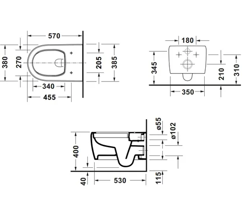 Унитаз, Duravit, Qatego, подвесной, шгв 385*570*360, цвет-белый — изображение 1