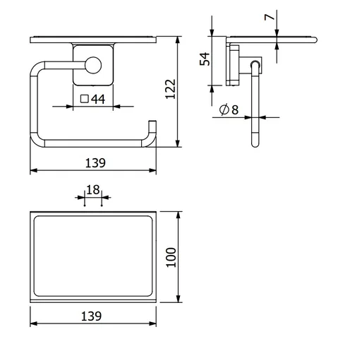 Бумагодержатель, Kludi, VELA S, без крышки, с полкой, шгв 139*100*122, цвет-черный матовый (Matt Black, Nero Opaco) — изображение 1