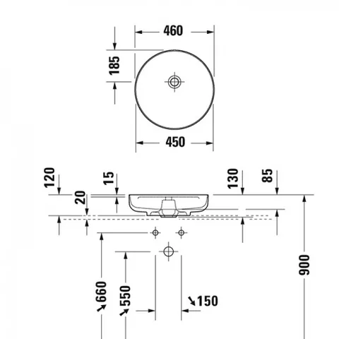 Раковина, Duravit, DuroCast, UltraResist, шгв 460*460*130, отверстия для смесителя-отсутствуют, цвет-Корица матовая — изображение 1